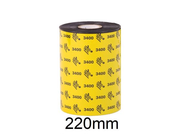 Rollo de Ribbon Zebra 220mm 3400 High Performance Cera/Resina 450M para Impresoras Industriales